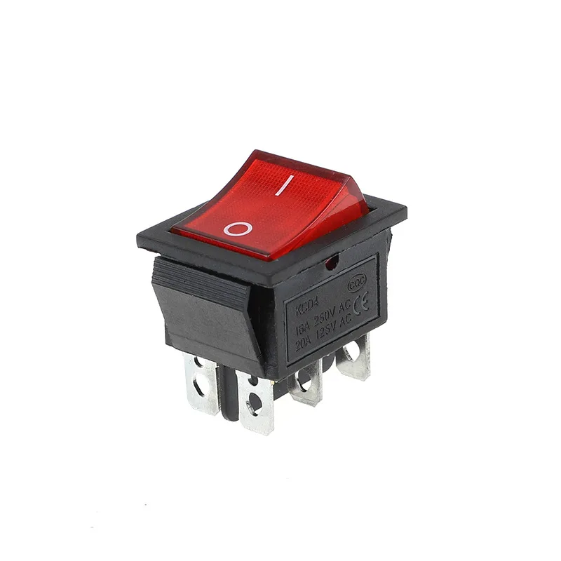 Large ship type switch kcd4 red 6-pin 2-gear power button switch with light