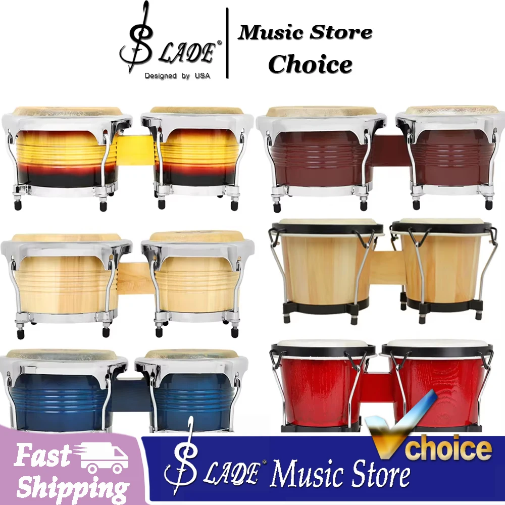 IRIN Bongo Drum Oak/Solid Wooden+Aluminum Alloy+Buffalo Leather Water Buffalo Leather Premium Dual-drum for Jazz Band Beginner