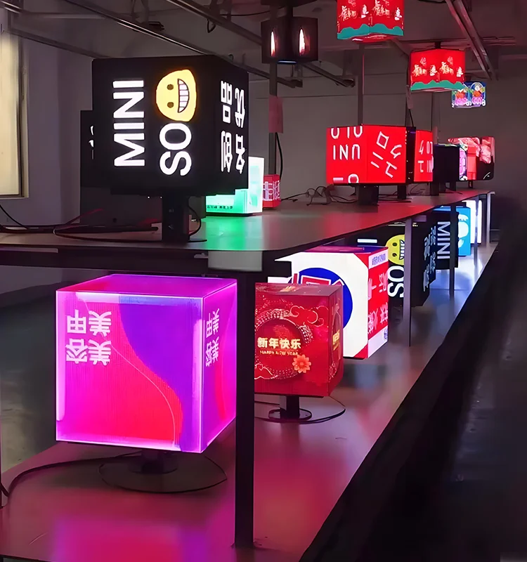 P2 P3 شاشة LED خارجية مكعبة 4G Wifi المكعب السحري للمتجر والمطاعم الإعلان الإبداعي 4/5 شاشة LED جانبية #6