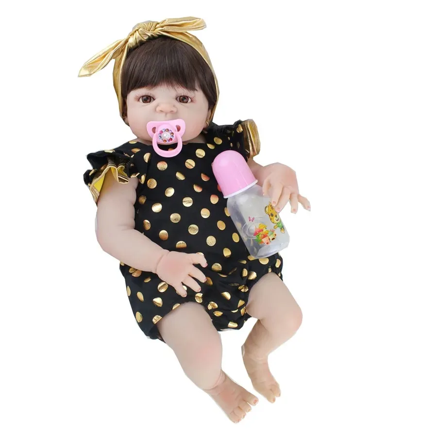 55cm Full Body SOft Vinyl Reborn Baby Doll Toy Realistic Newborn Princess Babies Doll With Earring Girl Brinquedos Bathe Toy