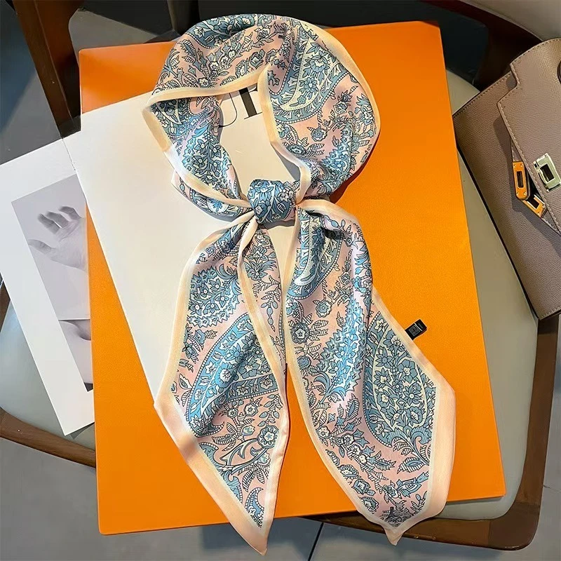 Luxuriöser bedruckter Seidenschal, grafisches Band für Damen, weicher langer Streifenschal, vielseitiges Halstuch, Taschenschal, Haarschal, Damen-Stirnband – Detail 2