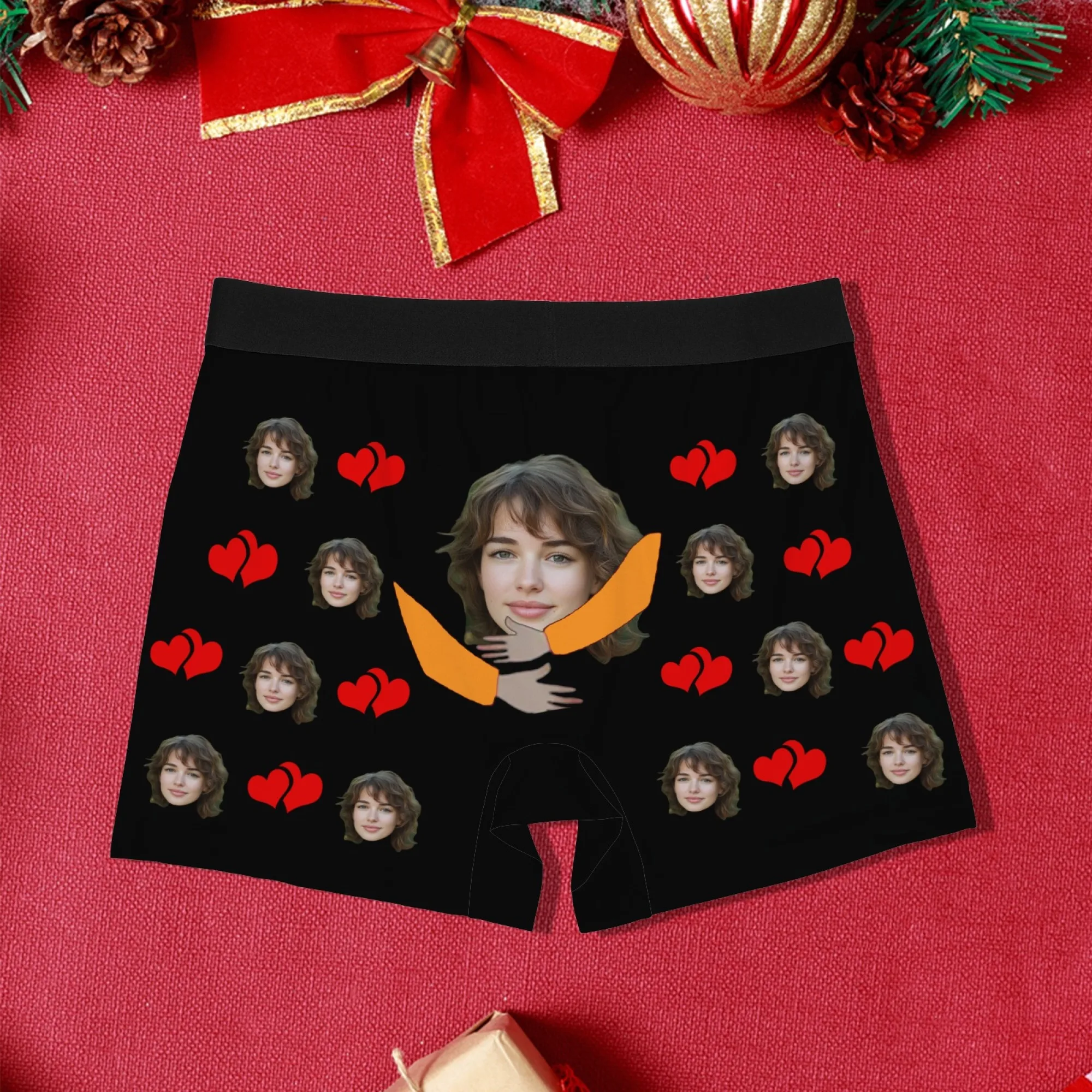 وجه مخصص للرجال الملاكم ملخصات مزدوجة الأحمر القلب طباعة البرتقال الذراع عناق تصميم دافئ الحلو رومانسية هدية عيد الحب لصديقها #6