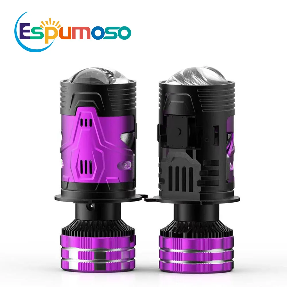 H4 Bi LED Mini Hyperboloid Lens LED Car Headlight Bulb CANBUS 6500K Low High Beam Double Copper Lenses Apply for Car Motorcycle