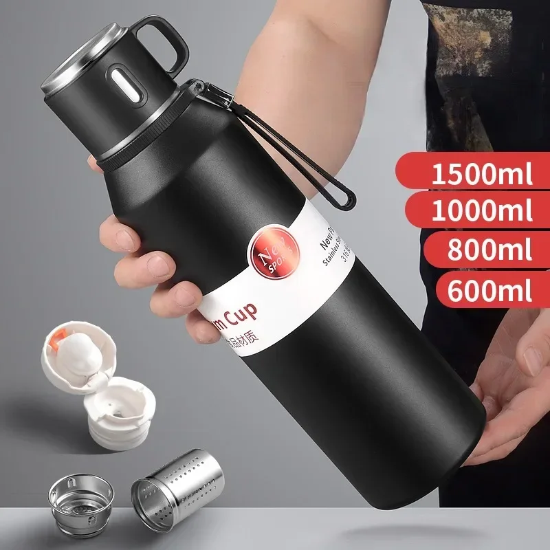 Bouteille isotherme à double paroi en acier inoxydable pour garder au chaud et au froid, grand thermos pour thé et café, flacons sous vide, 1L, 1500ml