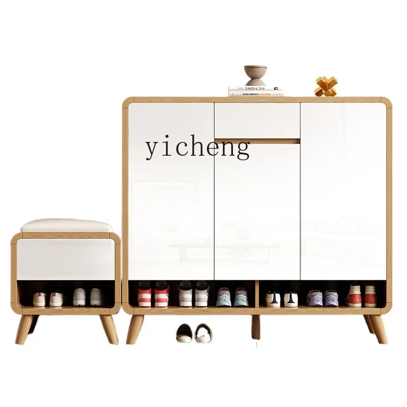 

Entry Door Shoe Cabinet Home Doorway Simple Modern Solid Wood Leg Shoe Rack Corridor Entrance Shoe Changing Stool