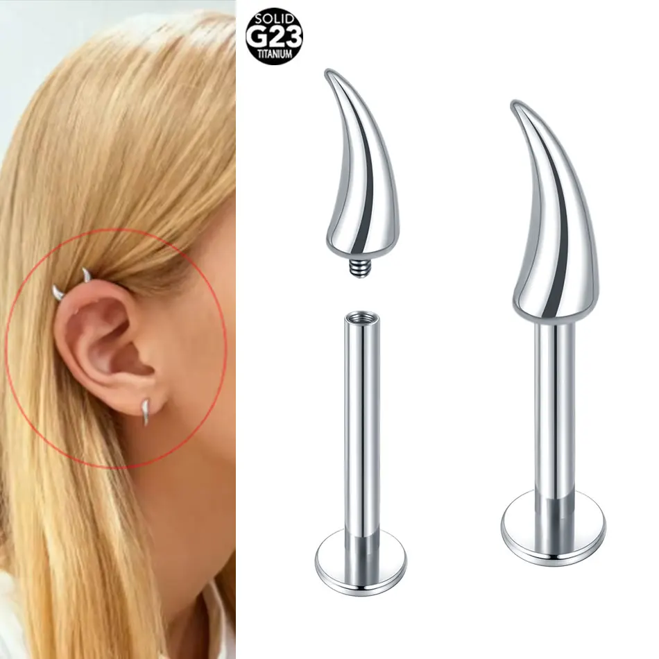 1/5PCS Titanium Little Devil Horn Labret Tragus Helix Bar Lip Bar Rings Stud Cartilage Punk Ear Bone Piercings Women Jewelry 16G