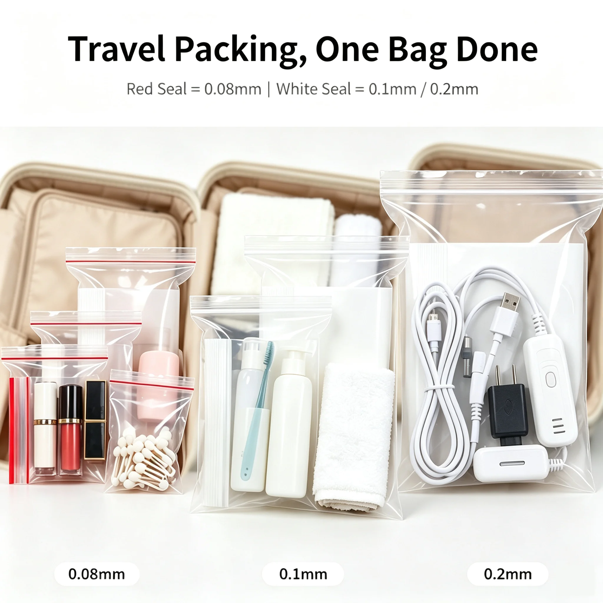 Transparente PE-Ziplock-Beutel Wasserdichte Wiederverschließbare Lebensmittelgeeignete Aufbewahrungsbeutel für Snacks, Schmuck, Kleinteile und Haushaltsorganisation