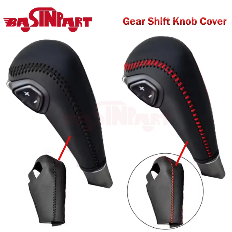 Cubiertas de perilla de cambio de coche cosidas a mano de cuero PU negro/rojo para Chevrolet Trax 2014-2017 Aveo Sonic perilla de palanca de cambios bota