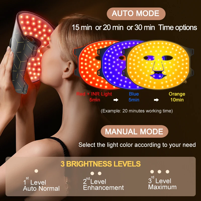 NIR LED Face Mask Neck Mask 92 and 78 Lamp 368 and 312 Beam Infrared Light Therapy 3 Brightness Reduce Wrinkle Acne Facial Care