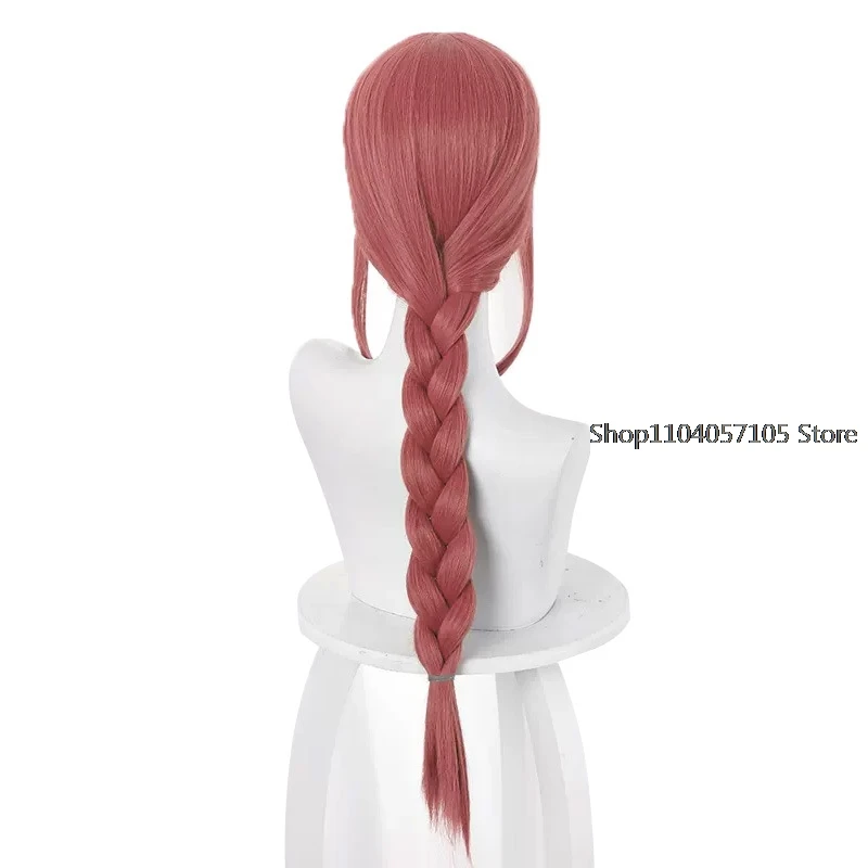 Anime Makima Cosplay Pruik Kettingzaag Man Lange Rose Rood Gevlochten Pruiken Hittebestendige Synthetisch Haar Halloween Party Hoofdhuid Pruiken