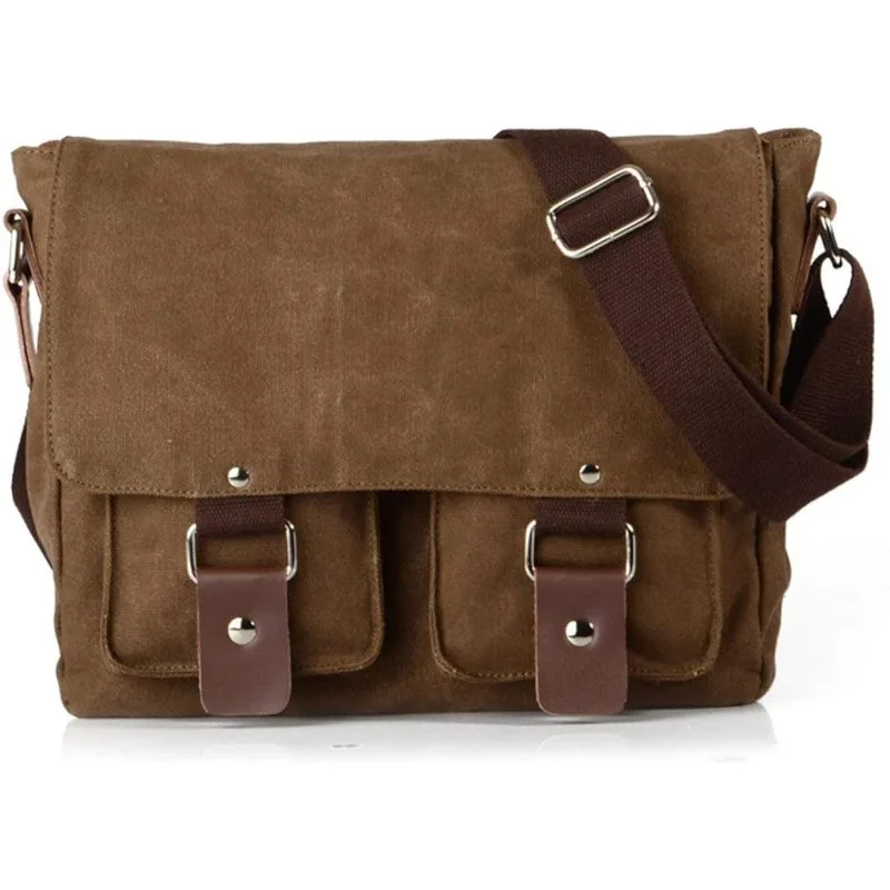 Compatible/replacement Vintage Waterproof Canvas Leather Trim DSLR SLR Shock-proof Camera Shoulder Messenger Bag (Brown)