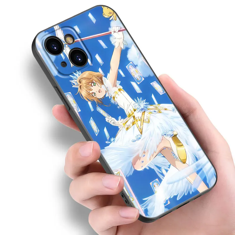 Card Captor Sakuras Anime Phone Case For Apple iPhone 12 13 Mini 11 14 15 Pro Max 7 8 + X XR XS SE 2020 2022 Black Silicone Case