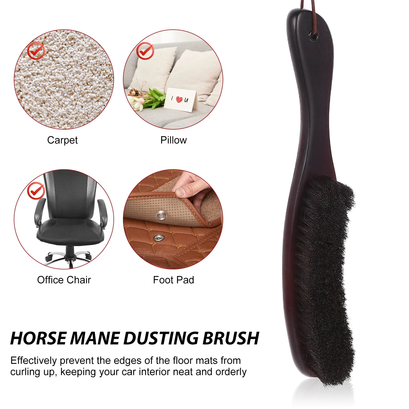 

Horsehair Dust Brush Wooden Handle Clothes Laundry Static Brush for Home Car Office Cleaning Whisk Broom