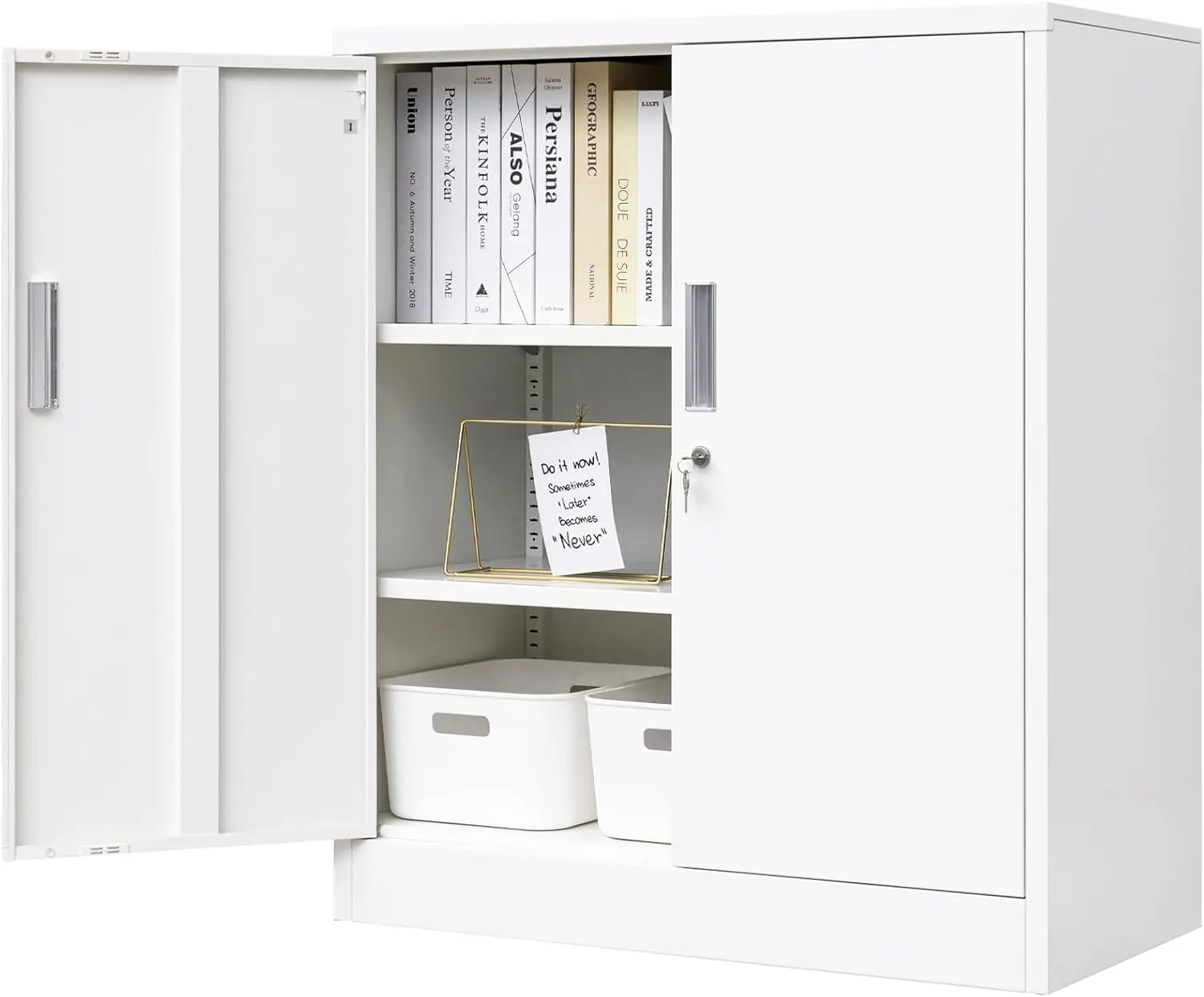 

Metal Storage Cabinet, 36"- White Locking Cabinet with Two Adjustable Shelves, Garage Storage Cabinet for Office, Garage, Home