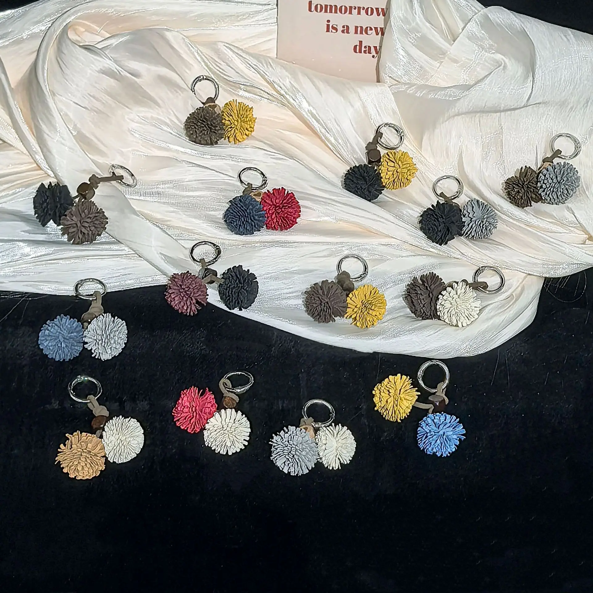 Boot Charms Twin Pom Tassel Beaded Rear Side Clip Keyring for Tall Snow Boots Martin Boots Resin Multicolor Lightweight