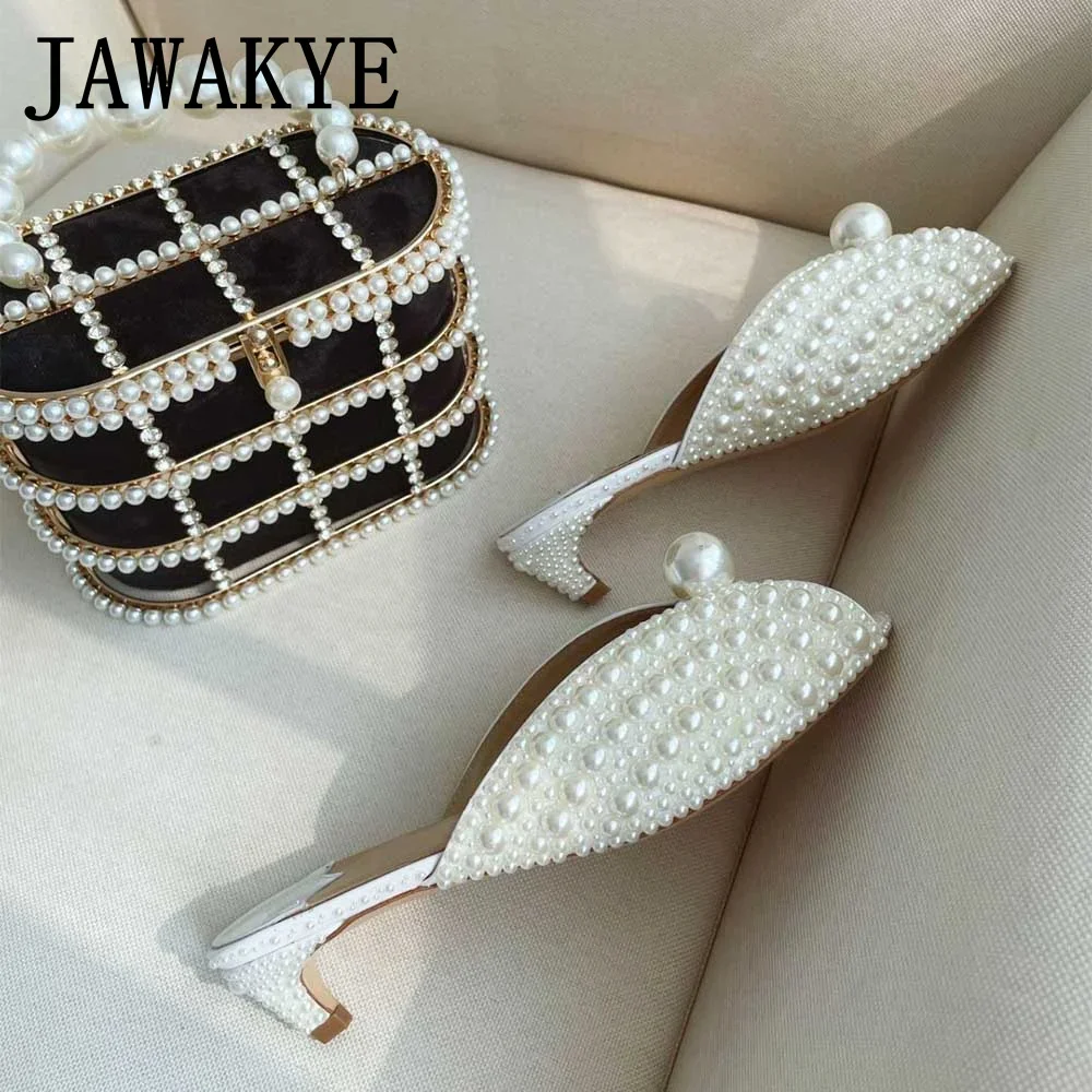 Elegant Pearl Beaded High Heels Sandals Women Peep Toe White Party Runway Shoes High Quality Ivory Formal Dress Shoes Woman