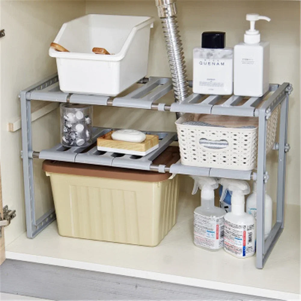 

Extendible Kitchen Under Sink Rack Bathroom Stainless Steel Storage Shelf Cooker Pot Pan Holder Cabinet 2 Layer Organizer Stand