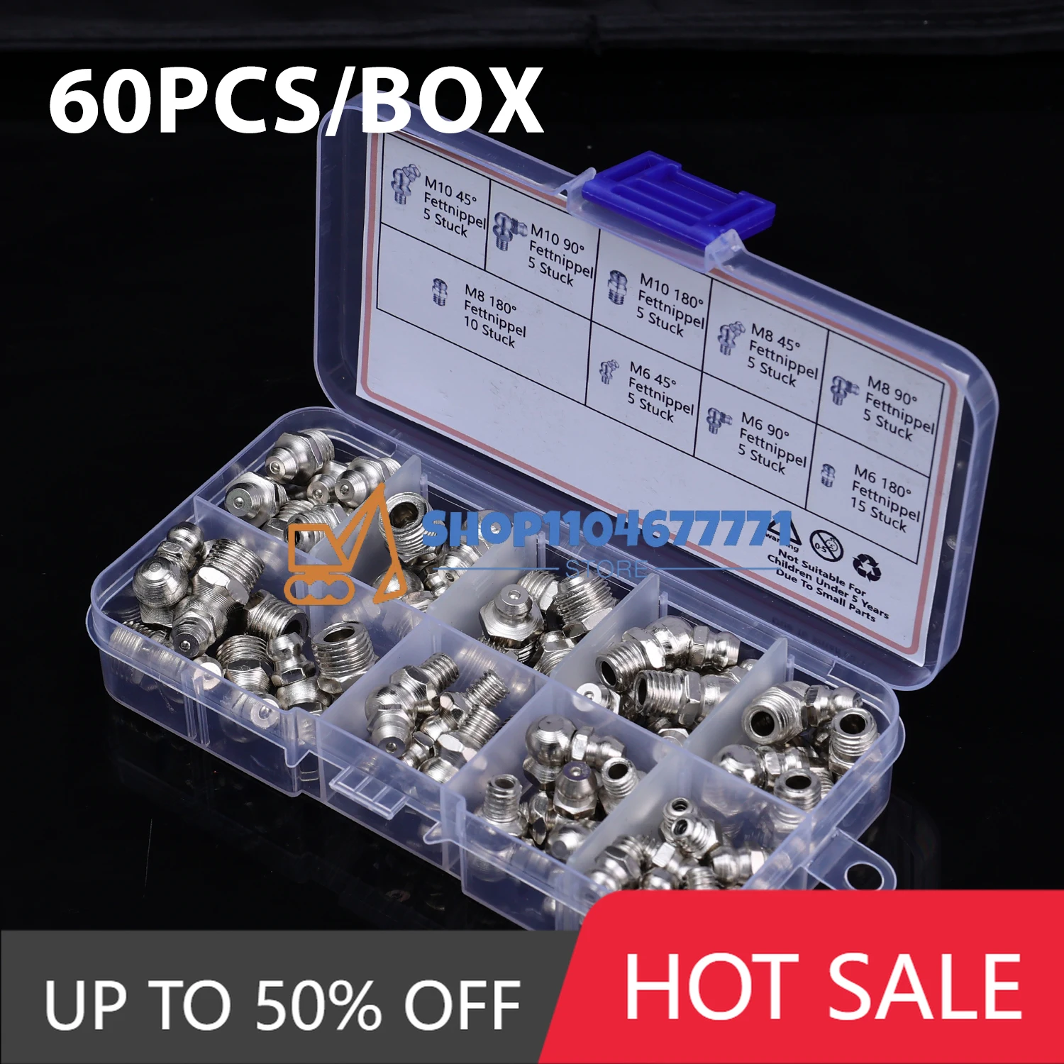 Straight 45°/90° Angle Zinc Plated Metal Grease Nipple Metric Grease Nipple Kit with Storage Box Hydraulic Grease Nipple Coupler
