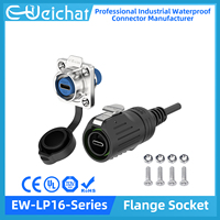 EW-LP16 M16 Waterproof Type-C USB 3.1 Female Socket Jacks Panel Mount USB C Connector for Fast Charging Data Transfer 10Gbps