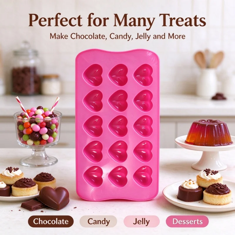 3D Love Heart Silicone Mold Food Grade Non-Stick Chocolate Candy Jelly Pudding Ice Cube Tray DIY Baking Mould Soap Candle Making