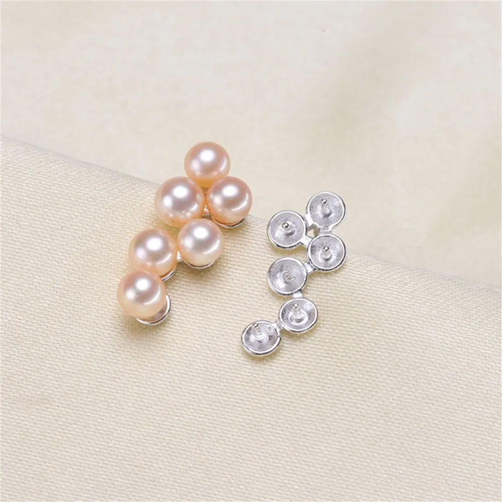 Pearl Earrings DIY Accessories Empty Tray S925 Sterling Silver Grape Earrings Fashionable Style Fit 3-4mm Round Flat Pearls E136