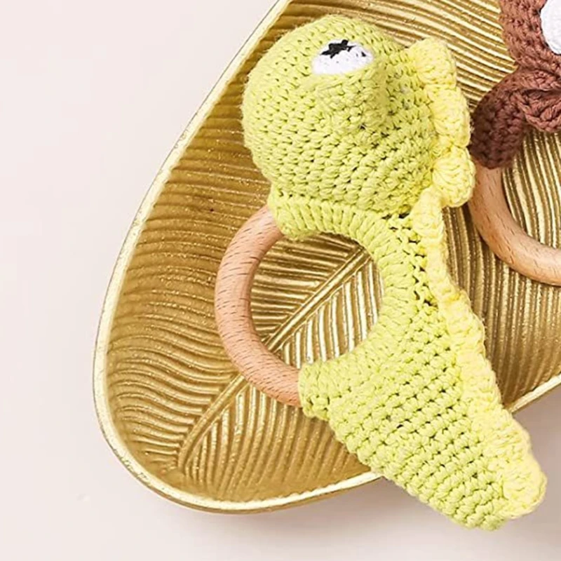 1PC Baby Ratter Toys massaggiagengive in legno animali all'uncinetto BPA Free sonaglio giocattolo neonato Amigurumi massaggiagengive Baby sonagli regali per neonato