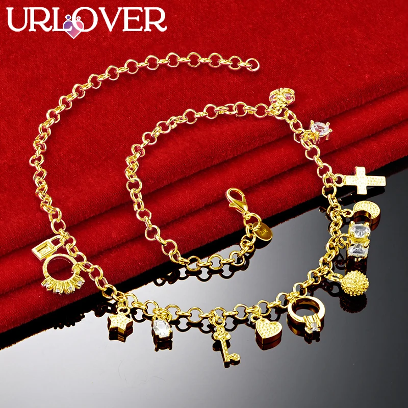 URLOVER 24K Gold Necklace Key/Heart/Moon/Star/Ring Pendant Chain Necklaces For Woman Party Wedding Birthday Fashion Jewelry