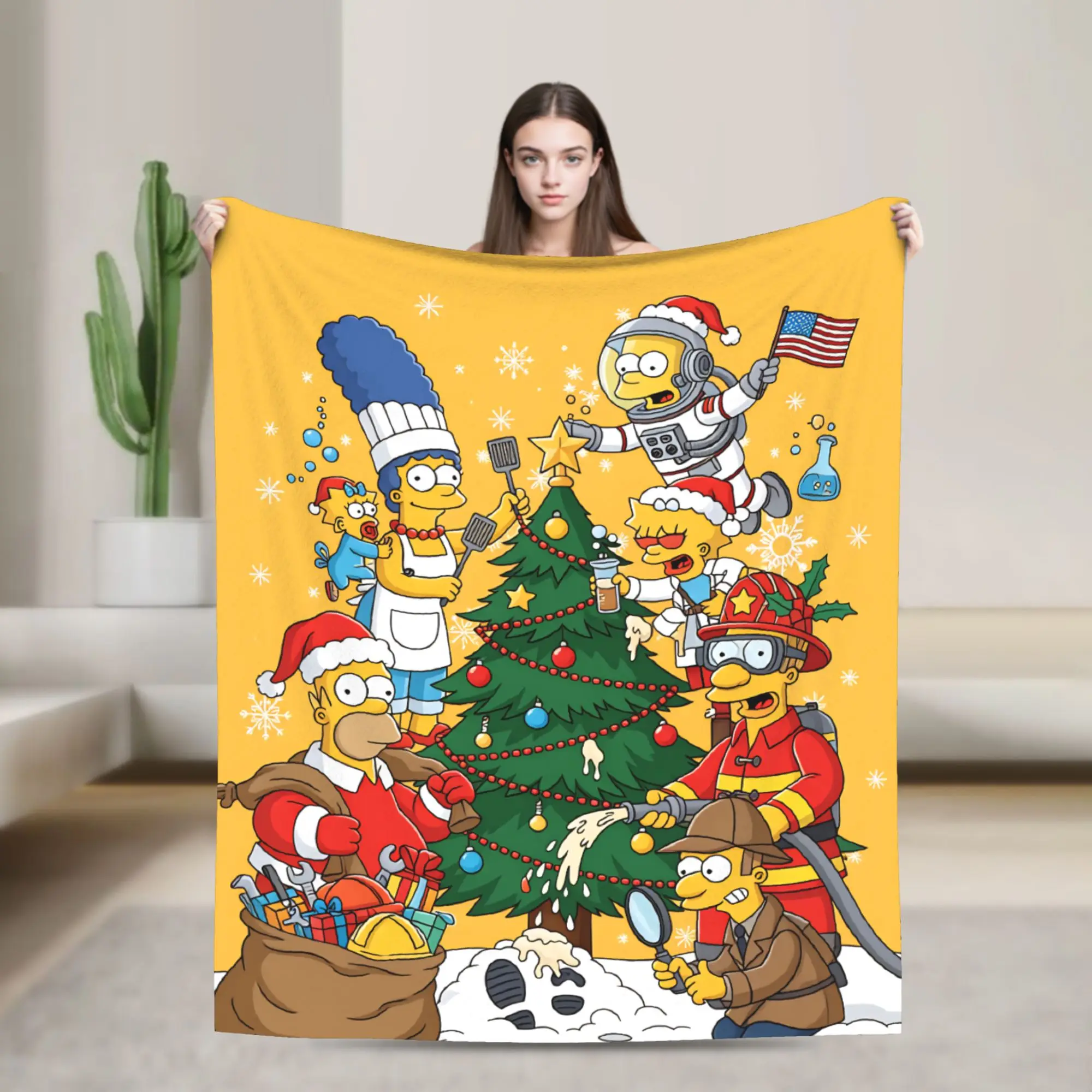Christmas Family Fun Cozy Holiday Blankets The S-Simpsons Warm Soft Pattern Plush Bedding Throws For Bedroom Bedspread Bed Cover