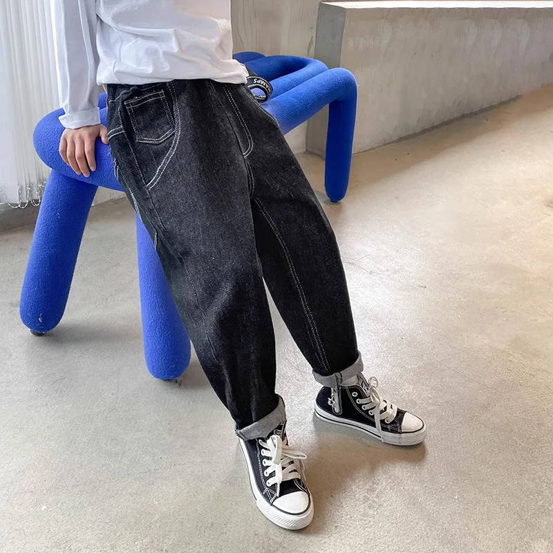 Boys Elastic Waist Jogger Jeans 2024 Spring Autumn New Straight Denim Pants Big Kids Casual Clothes 4 6 8 10 12 14Years