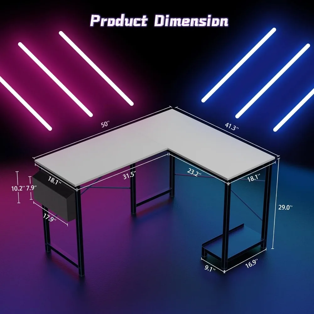 Mesa De Computador Em Forma De L, Mesa De Jogos, Mesa De Canto, Mesas De Estudo, Mesa De Escrita Branca, PC, 50"