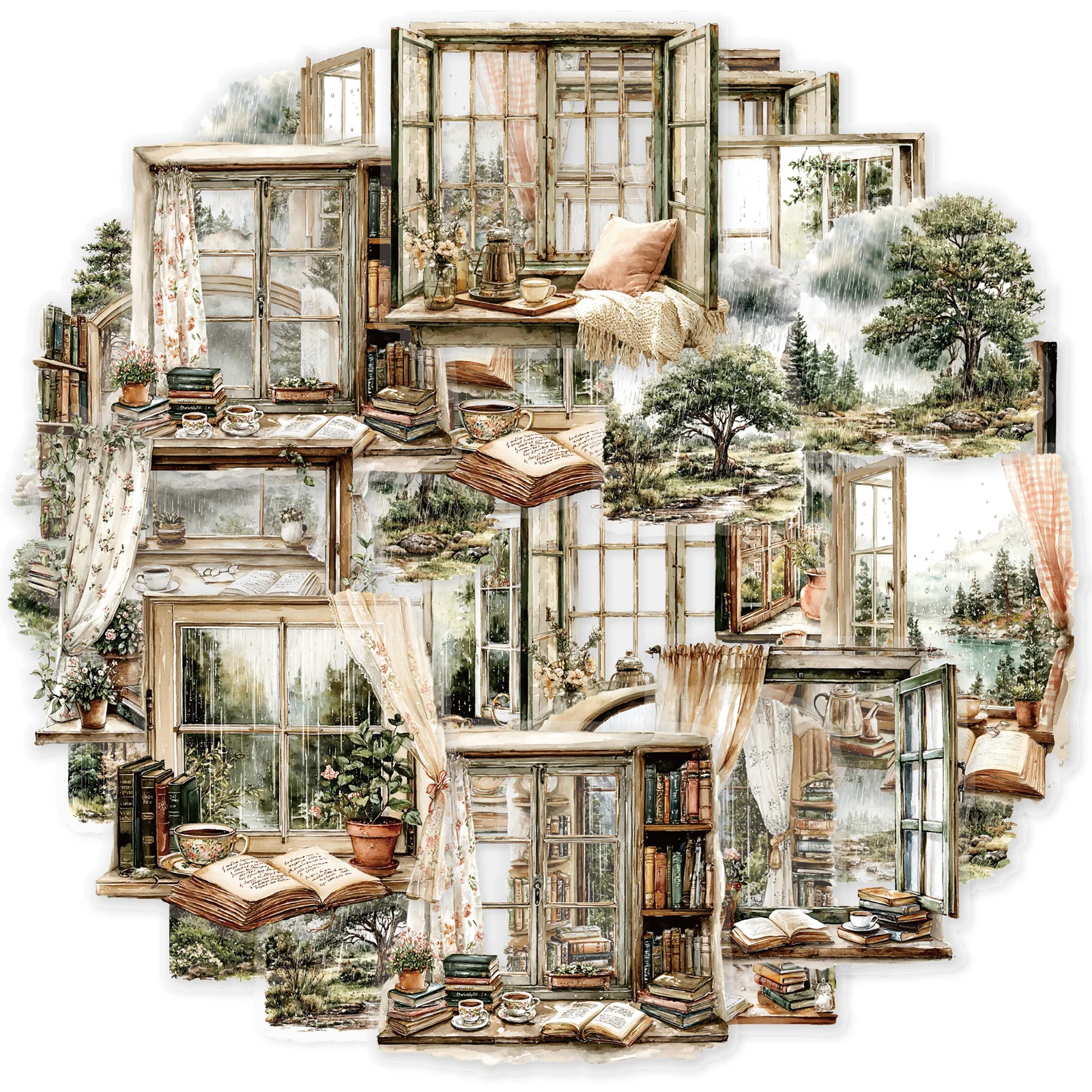 Etori Life Rain Forest Fensterlandschaft Outdoor Bergstrom Wolken Vintage Muster Aufkleberpaket DIY Scrapbook Zubehör, Fotoalbum, Kinder Geschenkpapiertüte, Vintage Party, Student Briefpapier,