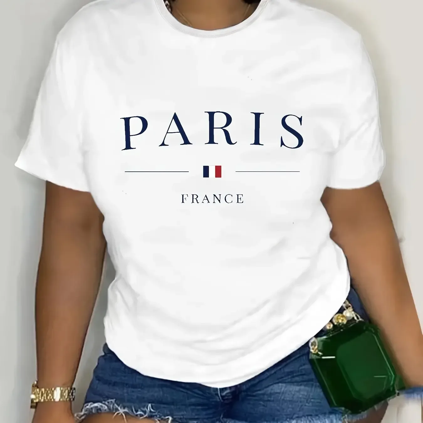 

Fashionable Plus-Size Women'S Short-Sleeve T-Shirt with PARIS Print, Casual Round Neck Regular Fit Suitable for Everyday Wear