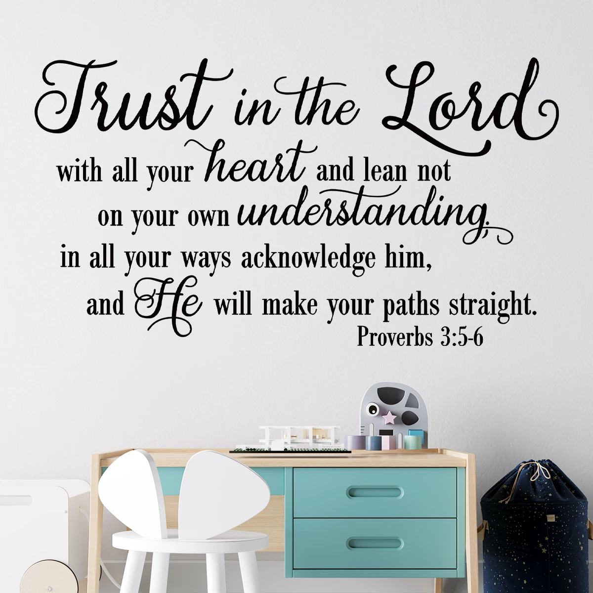 1pc “Trust in The Lord with All Your Heart”Art Text Wall Stickers Study Room Decor for Bedroom Kids Room Living Room Decoration