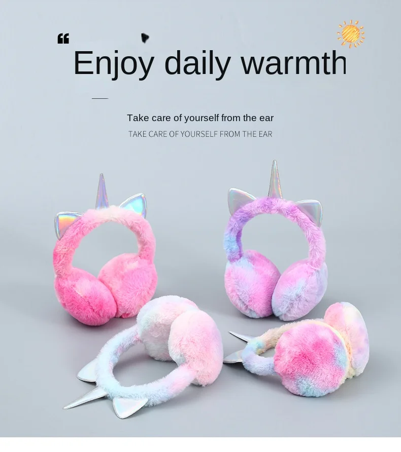 

Winter Warmer Children Kids Colorful Unicorn Soft Plush Fluffy Earflap Earmuffs Lovely Cat Ears Caps Headband Tie-dye Fur Hat