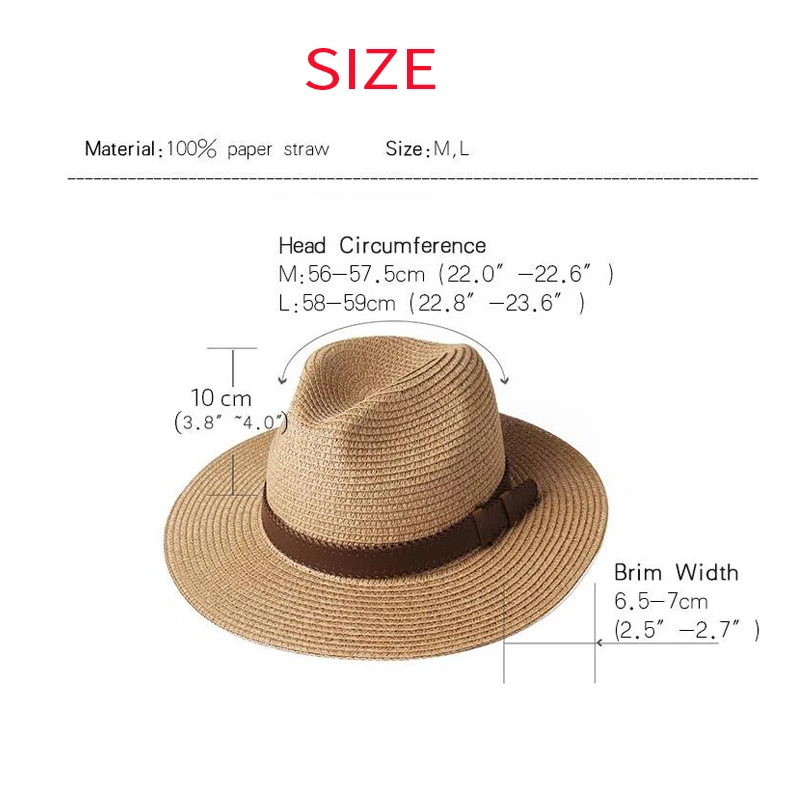 Large Size 56-58 59-60cm New Natural Panama Straw Hat Summer Men Women Wide Brim Beach UV Protection Fedora Sun Hat Wholesale