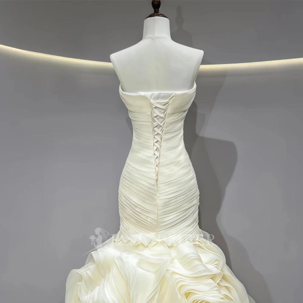 Suknie ślubne bez ramiączek, koronkowe, bez rękawów, w stylu syreny, do ziemi, z trenem, satynowe, vestidos de novia