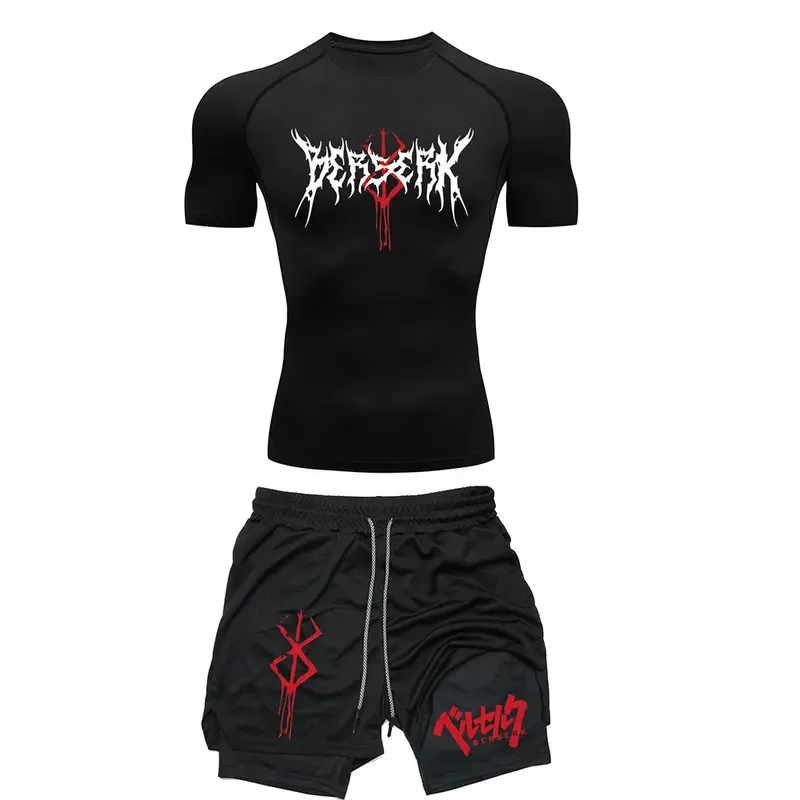 

Anime Berserk Compression Set Men's Workout Gym Tshirts Breathable Running Shorts Quick Dry Sports Rash Guard Sportwear Set
