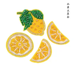 4pcs/set fruits lemon sequins beaded patches for clothing DIY rhinestone Sew on embroidered patch Embroidery applique parche