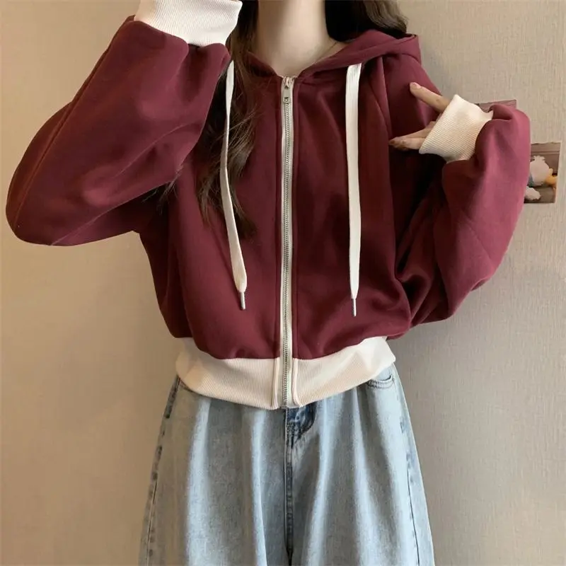 Fashion Solid Color Casual Hooded Sweatshirts Female Clothing 2024 Autumn Winter New Loose All-match Tops Korean Sweatshirts