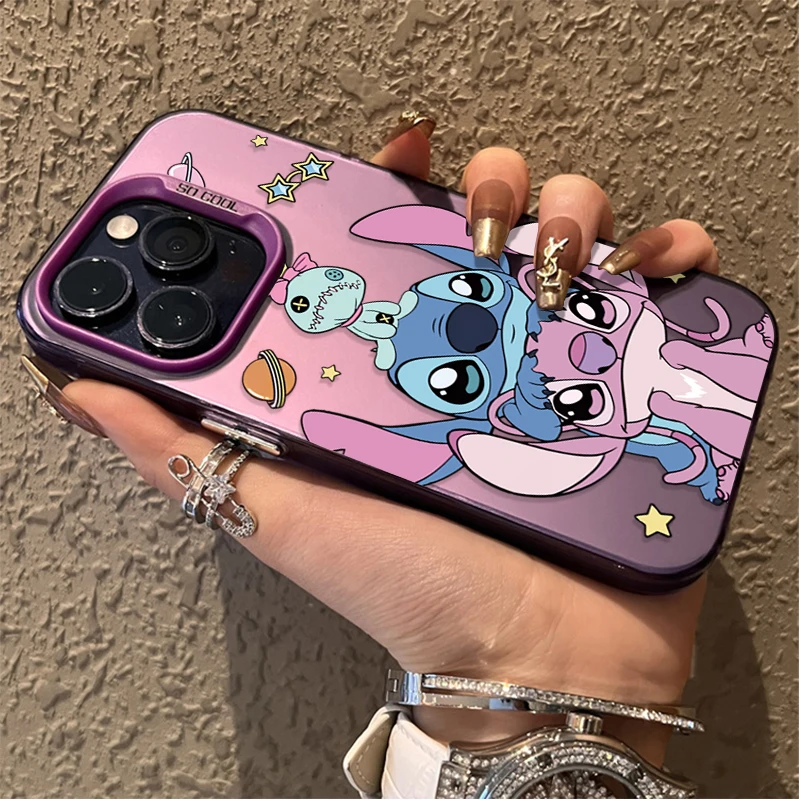 Custodia per coppia Cartoon Stitch per iPhone 17 16 15 14 13 12 11 Pro Max Plus 17 Air 16E X XR XS Max Cover posteriore rigida antiurto