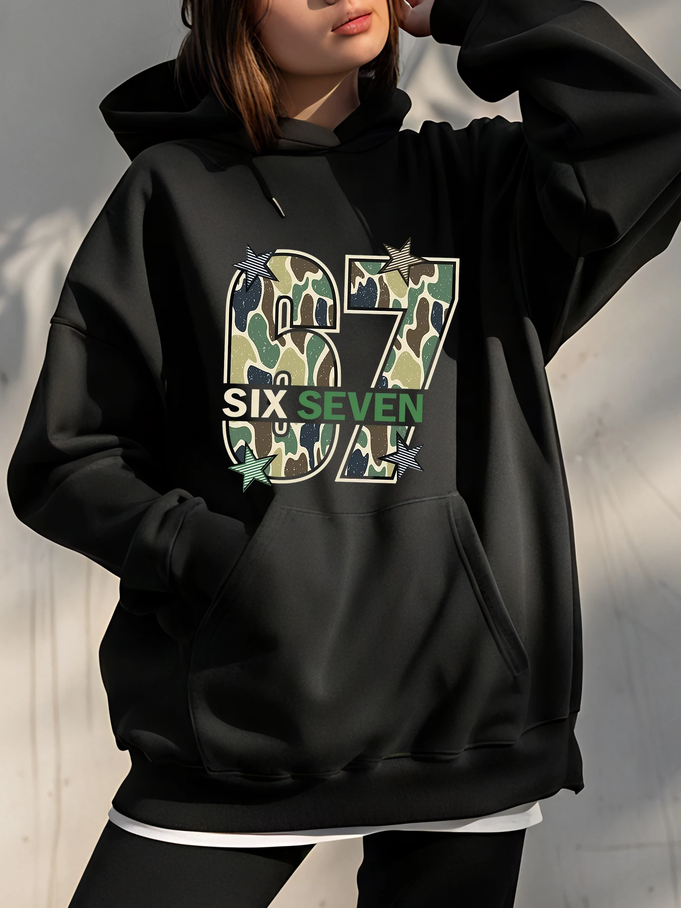 

Толстовка с капюшоном с камуфляжным принтом 67, женская повседневная уличная одежда, модный пуловер большого размера для девочек и подростков