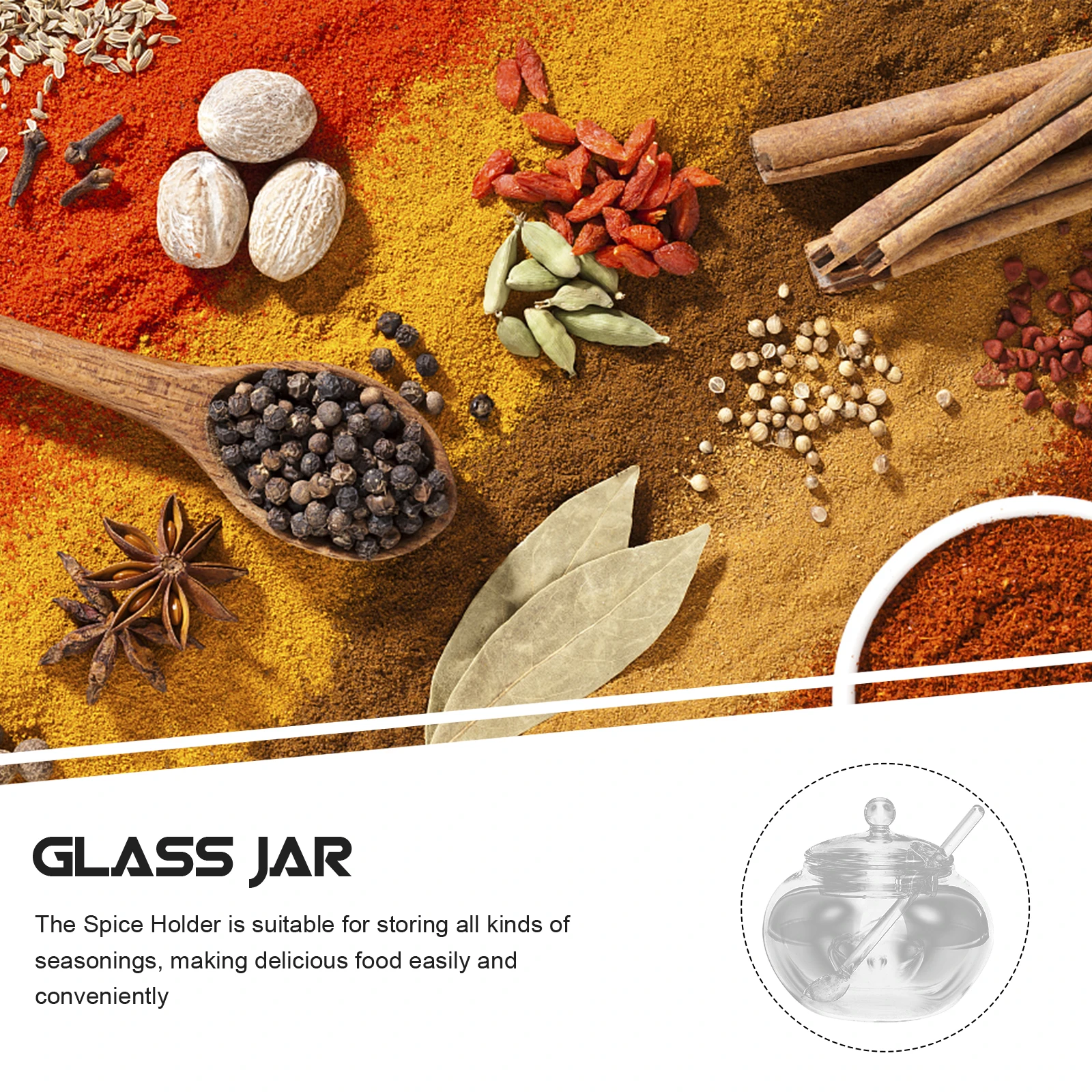 

1Set Glass Candy Jar Seasoning Container Clear Spice Holder Kitchen Storage Sugar Dispenser Airtight Food Storage