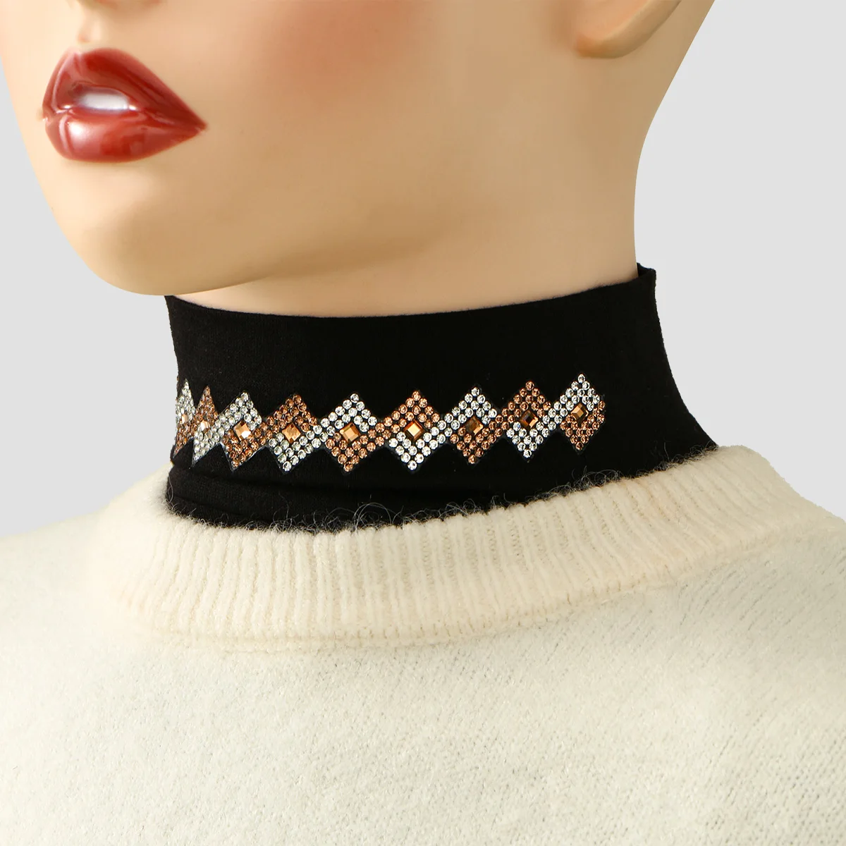 جديد لينة القطن مشروط حجر الراين كامل انفصال وهمية طوق غطاء الرقبة الحجاب غطاء الرأس الياقات العالية الياقة المدورة الأوشحة #3