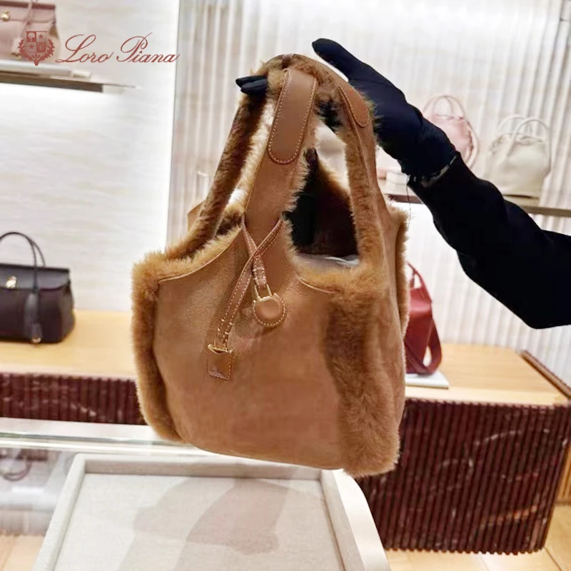 Loro Piana Autumn and Winter Limited Positive and Negative Hair Bag 2024 New Frosted Leather Bucket Bag