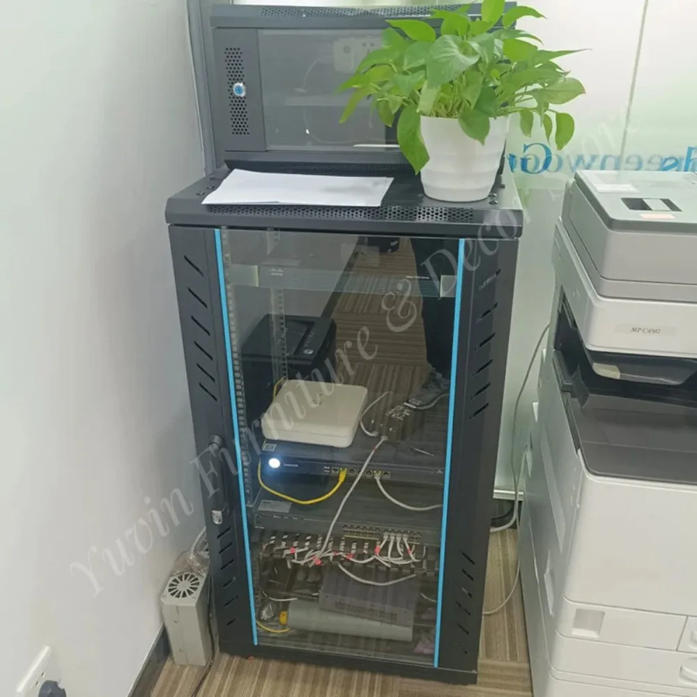 Reinforced Thickened 22U 19 Inch Floor Standing Data Center Server Rack Network Cabinet 600mm Depth Black IP20 Protection