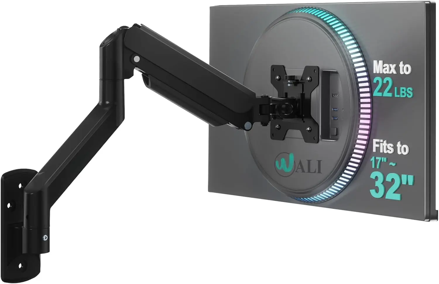 

Регулируемое настенное крепление с газовой пружиной для мониторов 17-32 дюймов, выдерживает до 10 кг, совместимо с VESA, черное