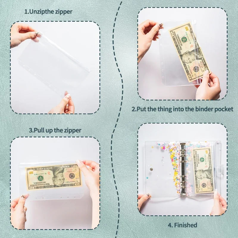 A6 Transparent Pockets Loose-leaf Binders Waterproof Document Filing Notebook Divider Bags Ticket Bags Data Storage