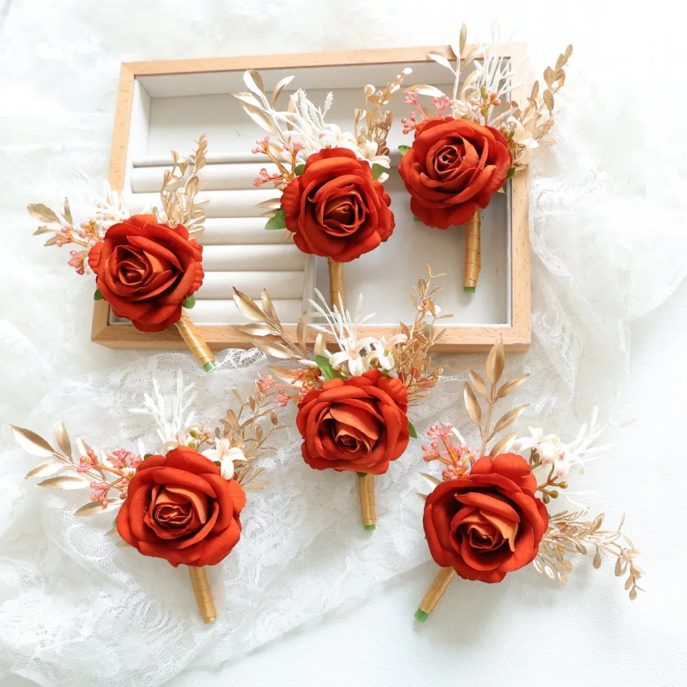 

Orange Wrist Corsage and Boutonniere Flower On Wrist for Bride Bridesmaid Wedding Boutonniere for Men Groom Groomsman Wedding
