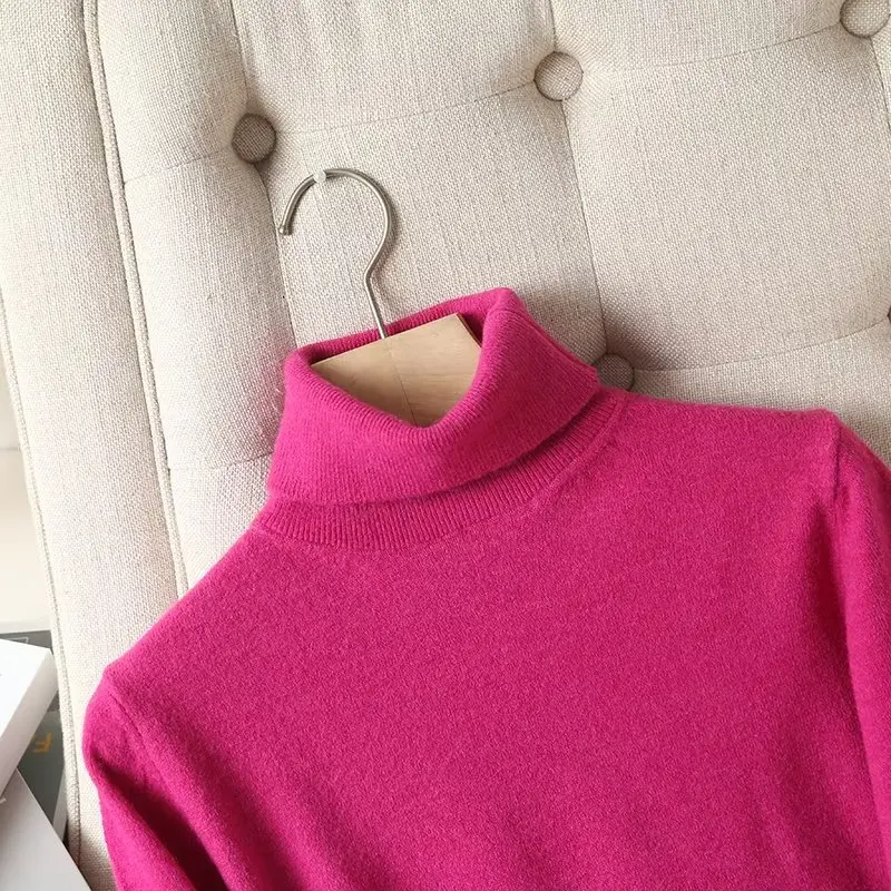 Jenny&Dave Fashion Simple Candy Color Turtleneck Sweaters Casual Knitwear Wool Pullovers Tops Women