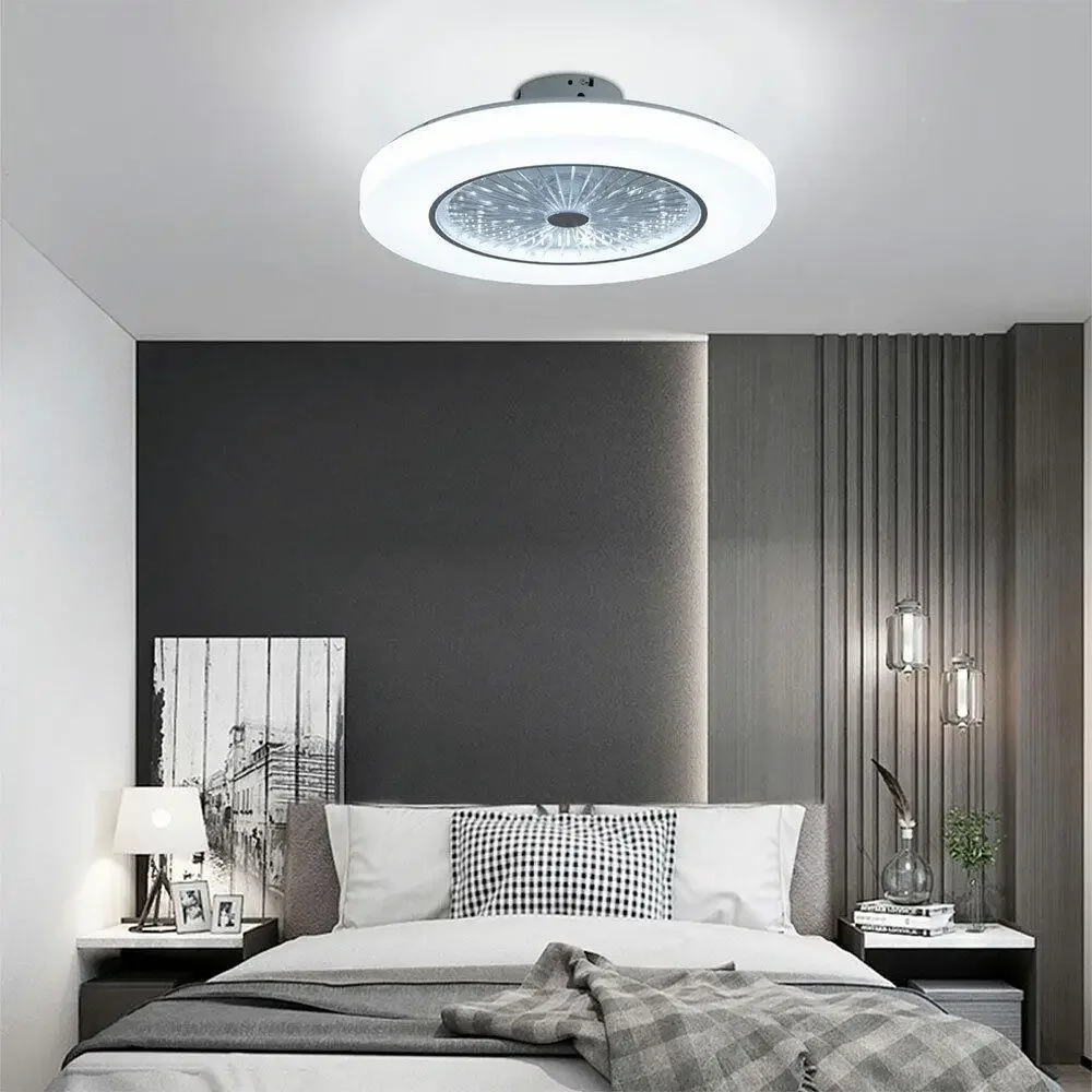 New 23 Inch Bladeless Ceiling Fan Light W/ Remote Control Dimmable Chandelier Led Lamp for Home